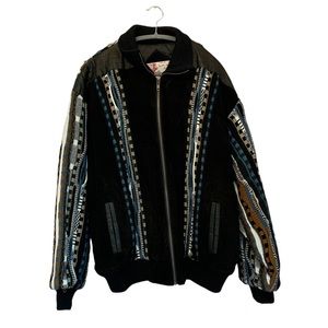 Vintage 90s Mix Materials Knit and Leather Bomber Jacket 3XL